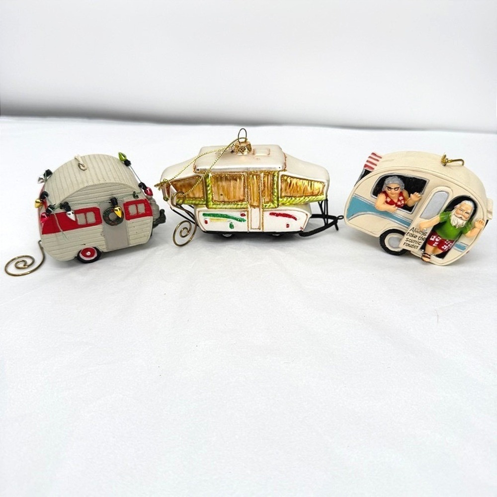 Camper Trailer Christmas Ornament Set of 3 Piece Retro Camping Holiday Retro